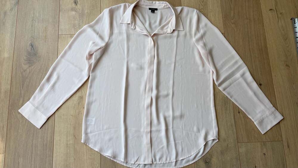 Ann Taylor Factory Blouse Size L Pink Long Sleeve Button Down